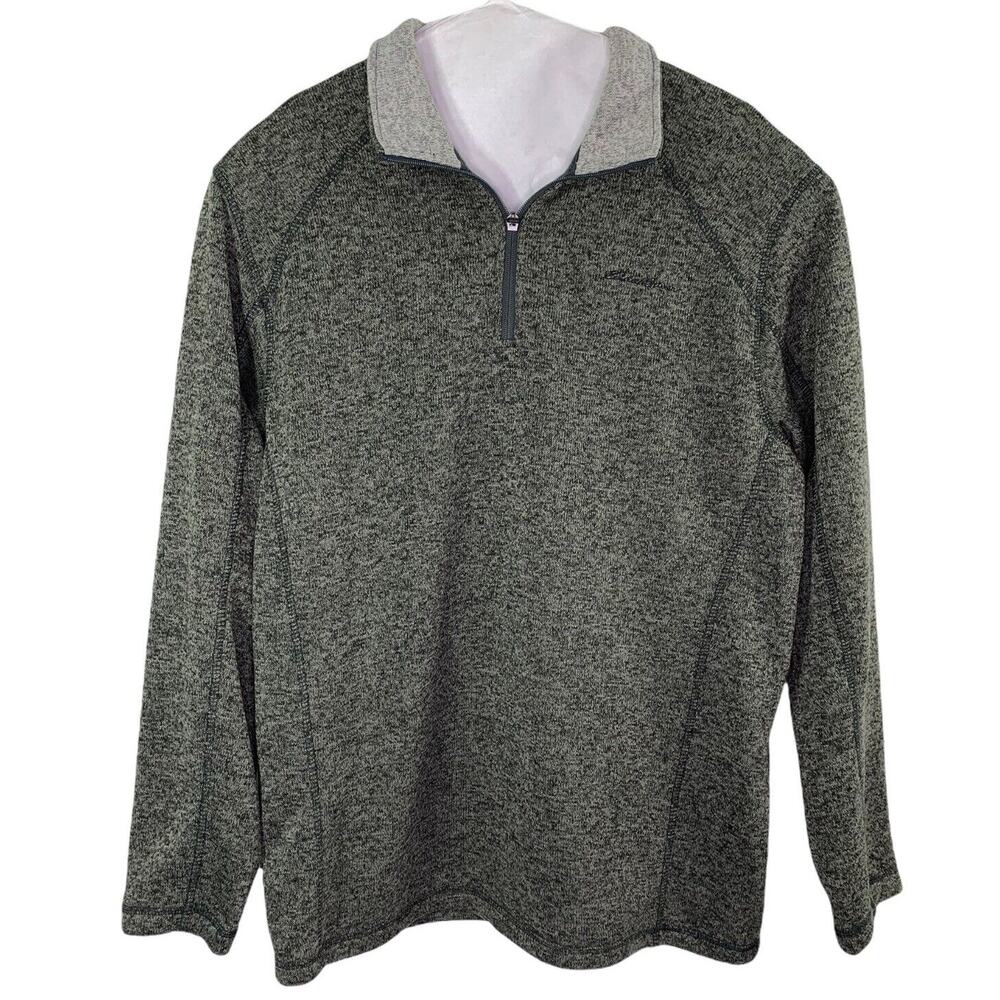 Eddie Bauer Pullover Sweater Jacket Mens Large Gray 1/4 Zip Long Sleeve‎ Casual